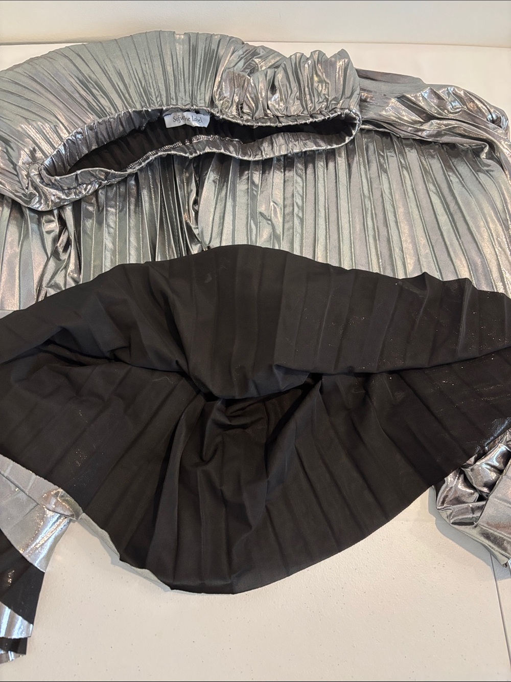 Anthropologie Sophie The Label metallic silver pleated maxi skirt size large - Picture 8 of 11